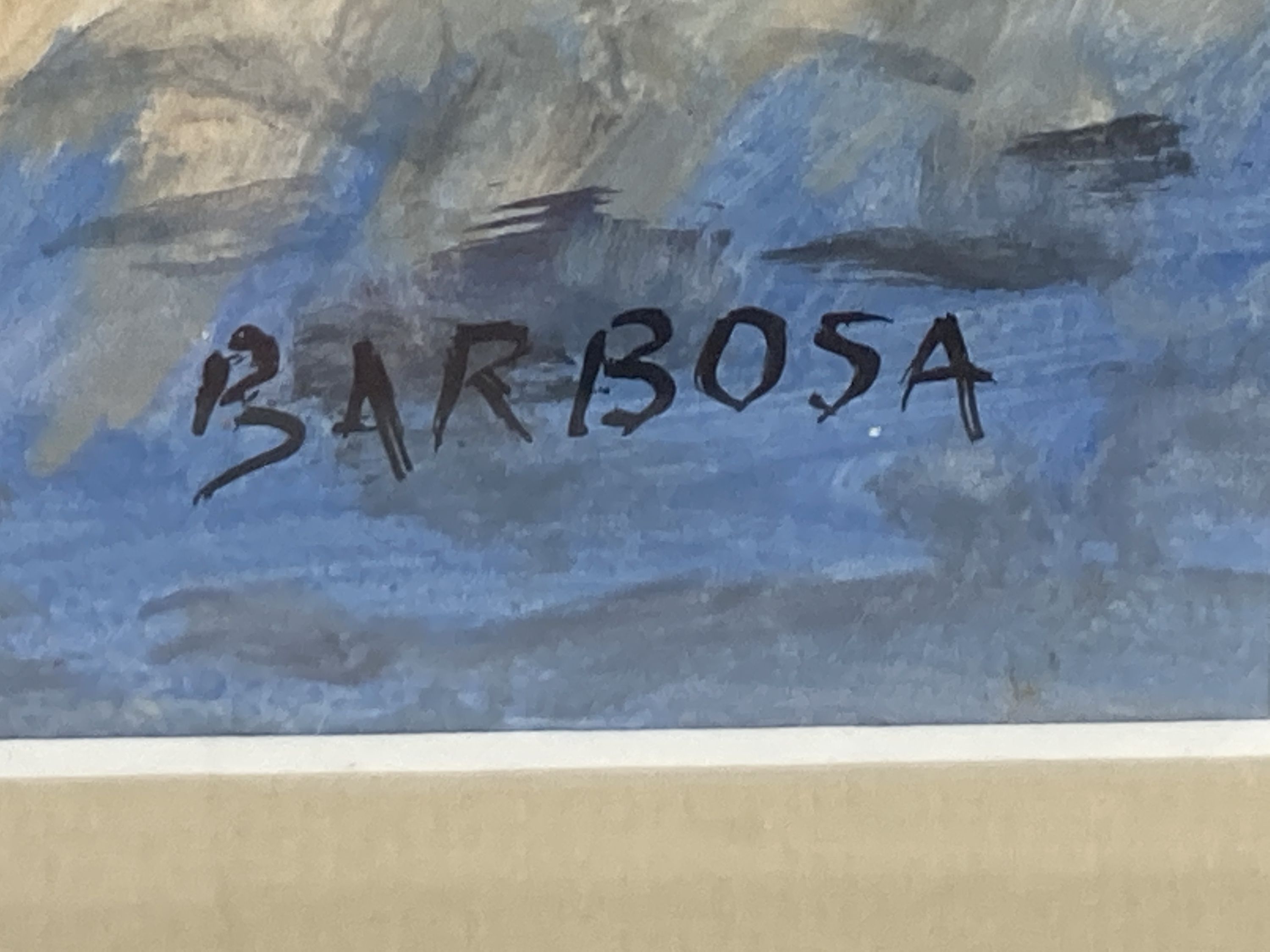 Barbosa (South American), watercolour, Figures dancing in the street, signed, 26 x 20cm